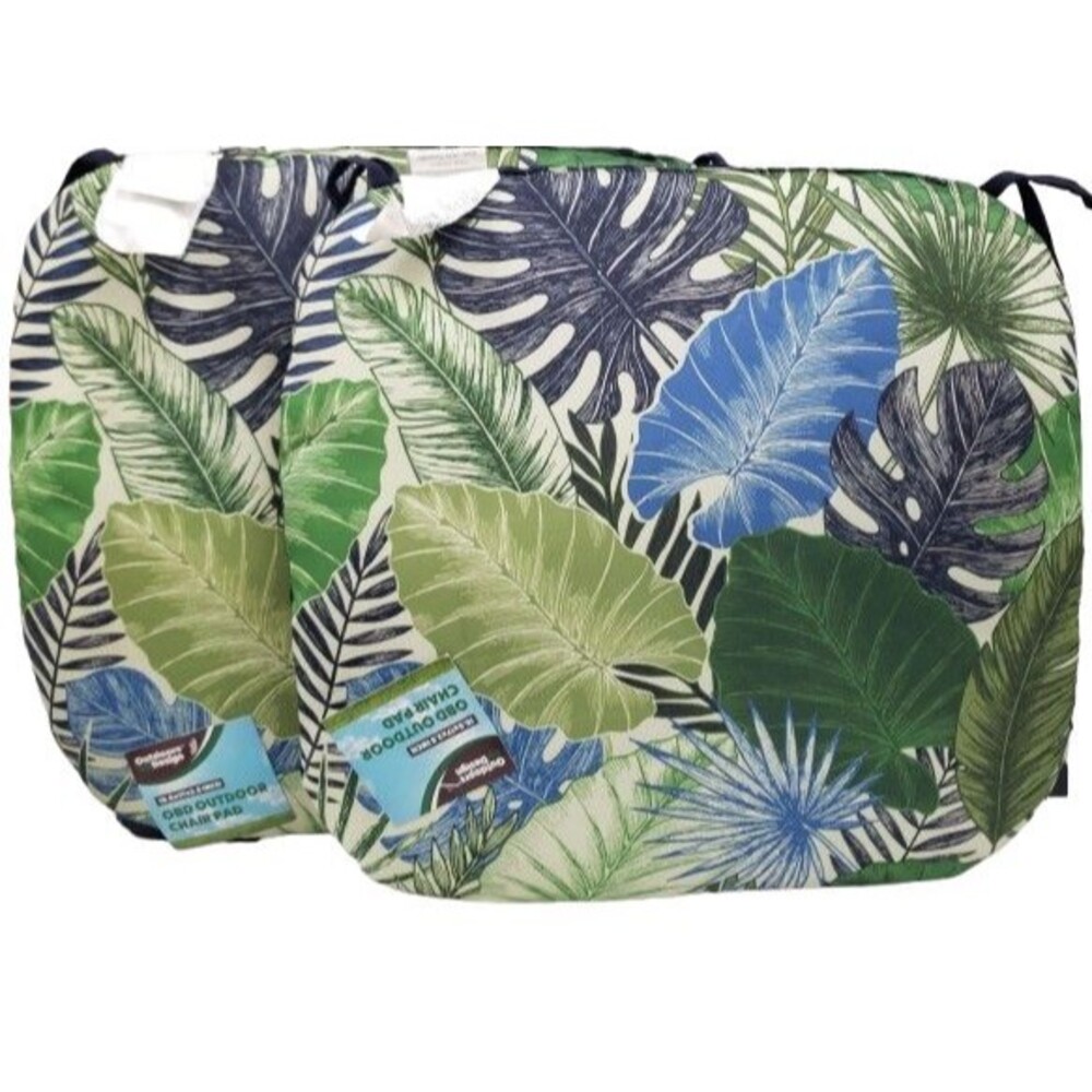Set of 2 Same Printed Outdoor Cushion Chair Pads (15.5"x17") TROPICAL LEAVES,OBD